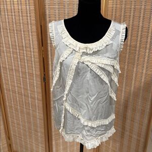 J. CREW IVORY RUFFLE SILK SLEEVELESS BLOUSE (8)